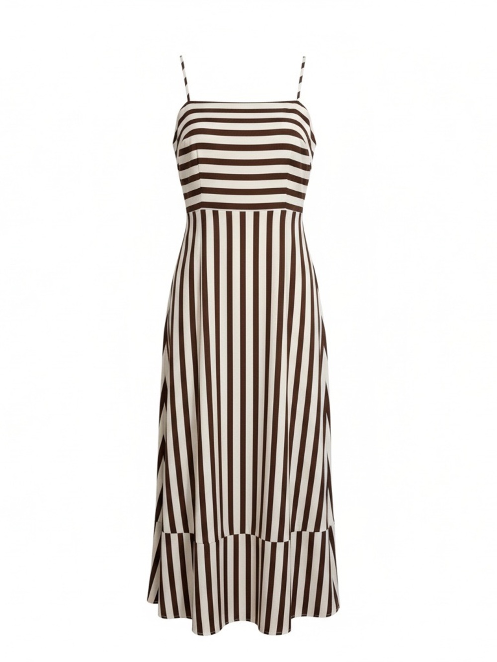 Source Unknown Brown and Cream Striped Maxi Dress with Spaghetti Straps